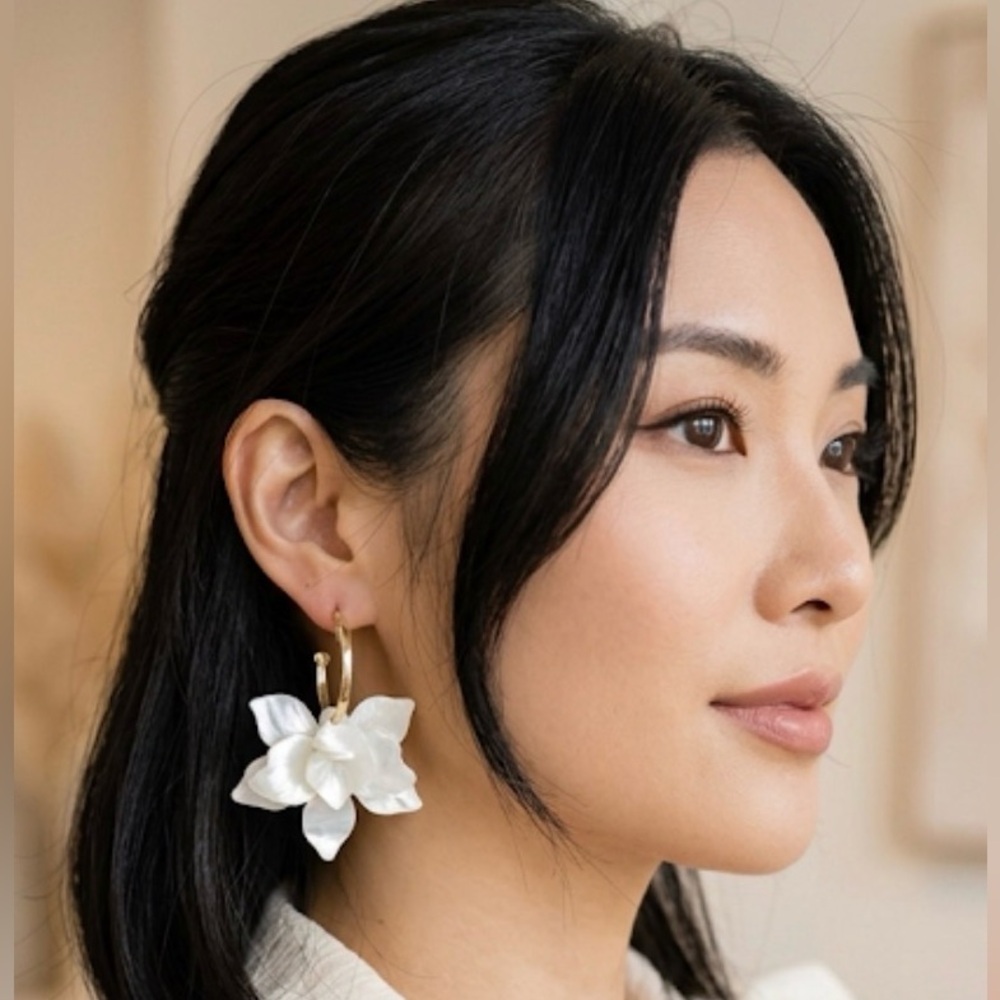 Iridescent Shell Petal Earrings - Elegant Bridal & Spring Statement Hoops